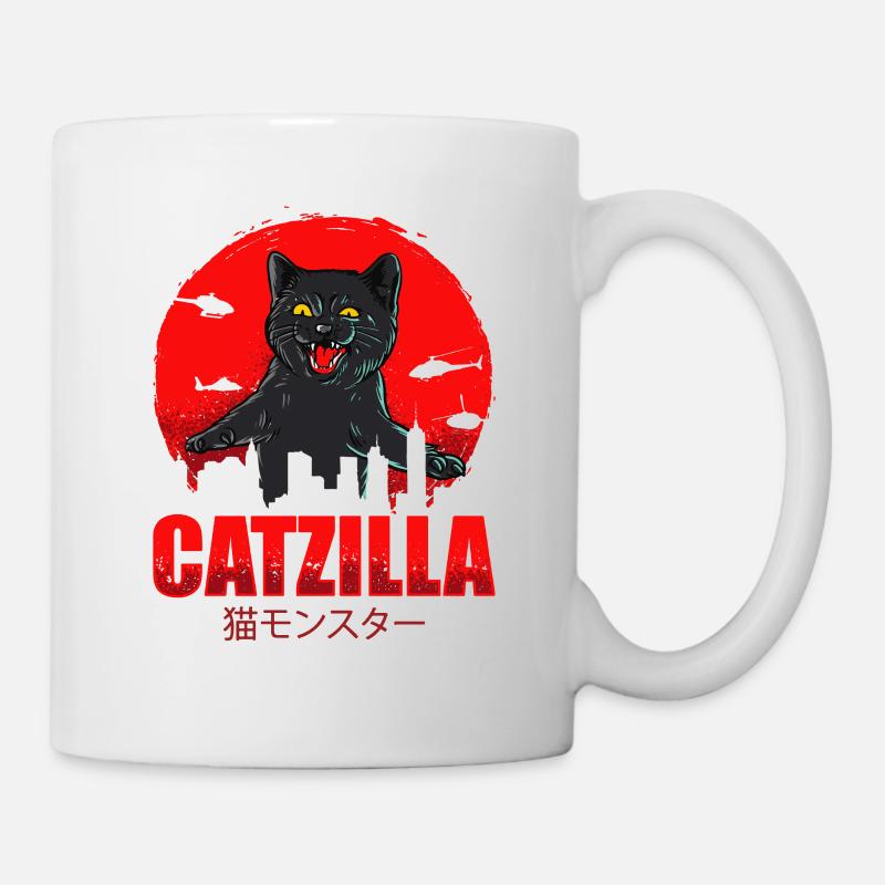 Catzilla Attack - Tokyo Monster Cat Vintage - Tasse - Weiß