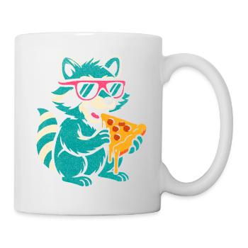 Waschbär mit Sonnenbrille isst Pizza - Tasse - Weiß - Rechts