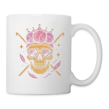 Knitting skull with crown and sunglasses - Mug - white - Right