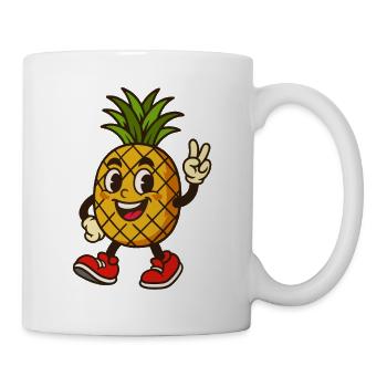 Ananas mit Peace Zeichen – Lustiges Obst Cartoon - Tasse - Weiß - Rechts
