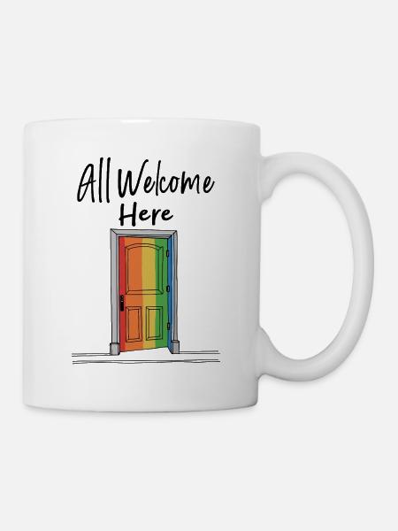 All Welcome Here Regenbogen Willkommen - Tasse - Weiß