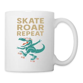 Lustiger Dinosaurier und Rollschuhfahrer Spruch - Tasse - Weiß - Rechts