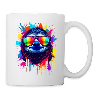 Faultier Bunt Pop Art Regenbogenfarben - Tasse - Weiß - Rechts