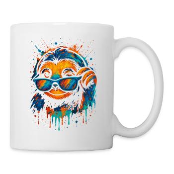Faultier Bunt Pop Art Regenbogenfarben - Tasse - Weiß - Rechts