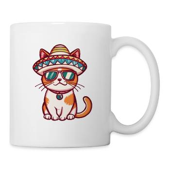 Katze Comic Lustig Sombrero - Tasse - Weiß - Rechts