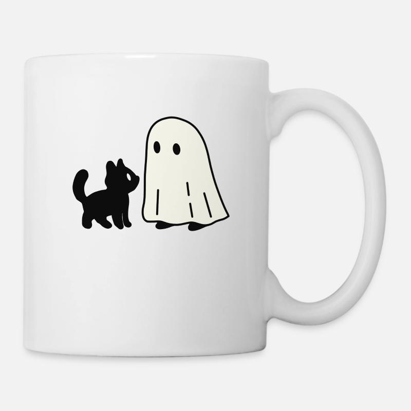 Katze trifft Geist – Halloween Spaß - Tasse - Weiß