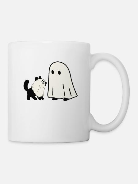 Geist und Katze im Halloween-Stil - Tasse - Weiß