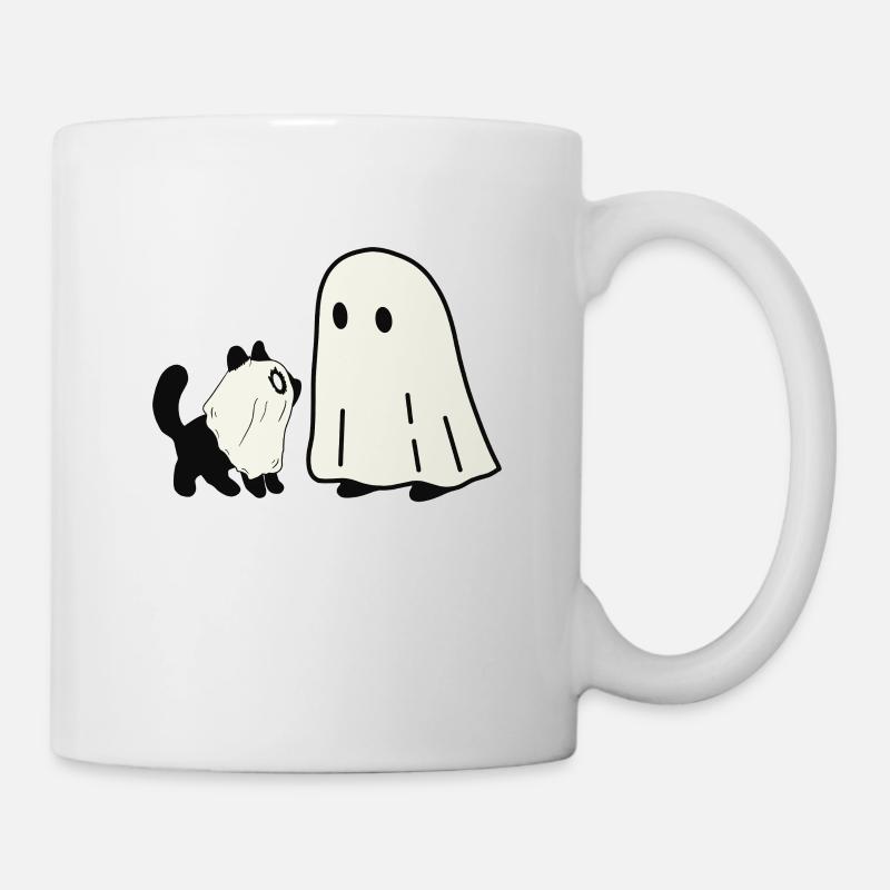 Geist und Katze im Halloween-Stil - Tasse - Weiß