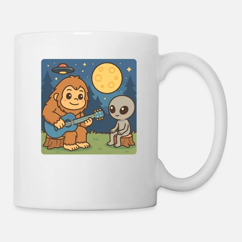 Bigfoot & Alien, guitar, guitarist - Mug - white