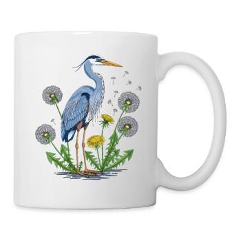 Blauer Reiher und Löwenzahn - Tasse - Weiß - Rechts