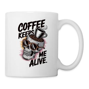 Chemise de café drôle avec tête de mort et tasse - Mug blanc - blanc - Droite