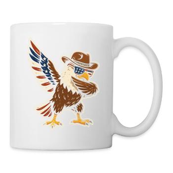Aigle cool avec chapeau de cow-boy et lunettes - Mug blanc - blanc - Droite