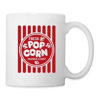 Frisches Popcorn - knusprig & lecker - Geschenk - Tasse - Weiß - Rechts