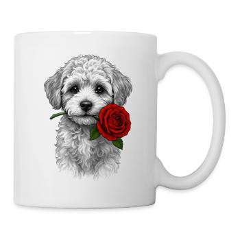 Romantischer Maltipoo mit Rose im Maul - Tasse - Weiß - Rechts