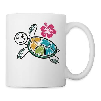 Colorful Turtle with Hibiscus – Summer Shirt - Mug - white - Right
