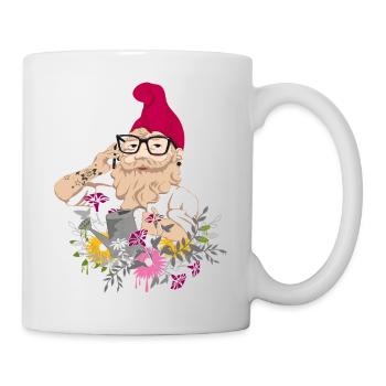 Hipster garden gnome with mobile phone and watering can - Mug - white - Right
