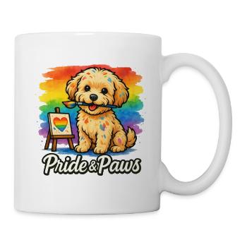 Pride & Paws – Maltipoo mit Pinsel & Regenbogen - Tasse - Weiß - Rechts