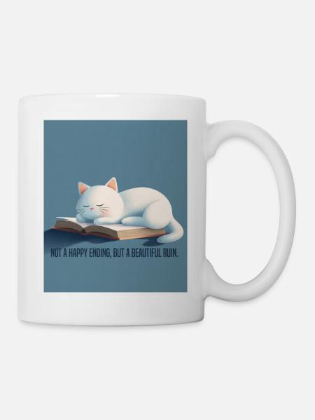BookTok Aesthetic – Sleeping Cat & Beautiful Ruin - Tasse - Weiß
