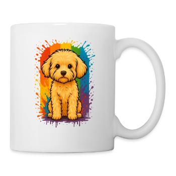 Maltipoo in a rain of colours – rainbow statement - Mug - white - Right