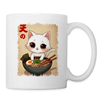 Katze, Ramen, Japanische Nudeln, Lustiges Kawaii - Tasse - Weiß - Rechts