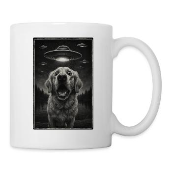 Funny dog and UFOs in the forest - Mug - white - Right