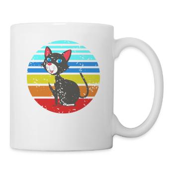 Retro Happy Cat Rainbow Vintage Cartoon Feline - Mug - white - Right
