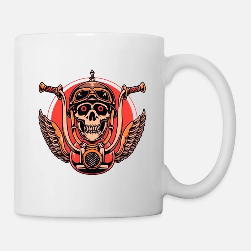 crâne motard chopper motard - Mug blanc - blanc