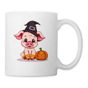 Cute Halloween Witch with Piggy - Mug - white - Right