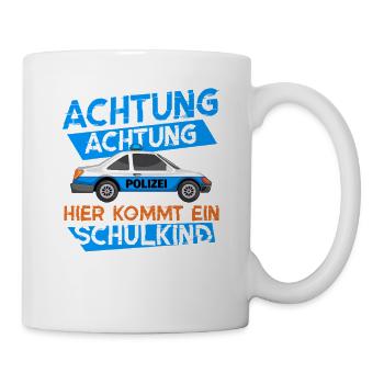 Polizeiauto mit Warnmeldung zum Schulstart - Tasse - Weiß - Rechts