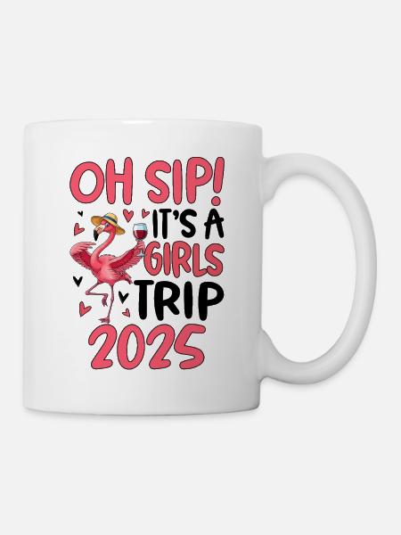Flamingo mit Weinglas 2025 Frauenshirt - Tasse - Weiß
