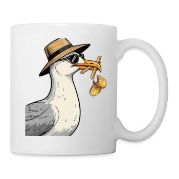 Karikaturer Seemöwe mit Sommerhut - Tasse - Weiß - Rechts