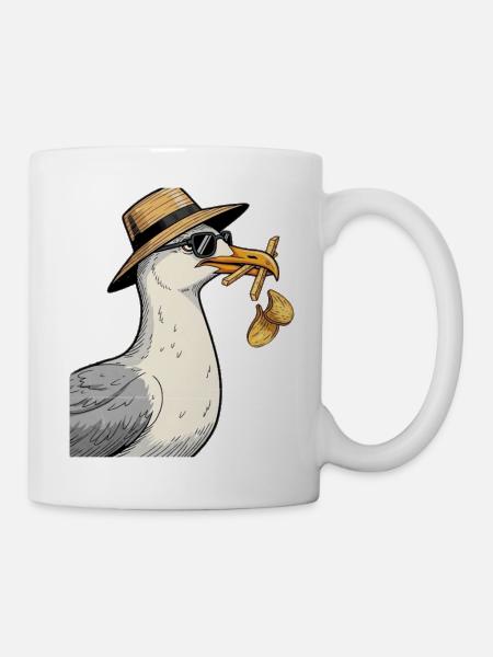 Karikaturer Seemöwe mit Sommerhut - Tasse - Weiß