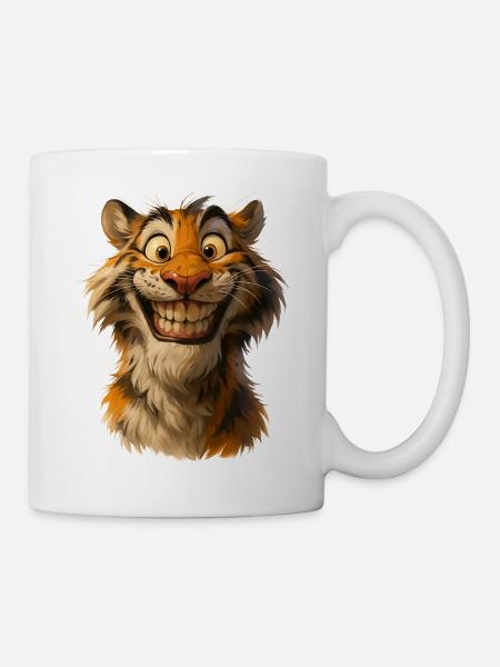 Lebendiges lächelndes Tigerporträt - Tasse - Weiß