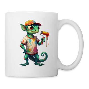 Chameleon als Maler - Tasse - Weiß - Rechts