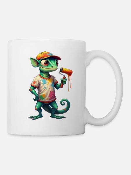Chameleon als Maler - Tasse - Weiß