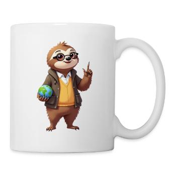 Faultier mit Erdkugel und Brille als Lehrperson - Tasse - Weiß - Rechts