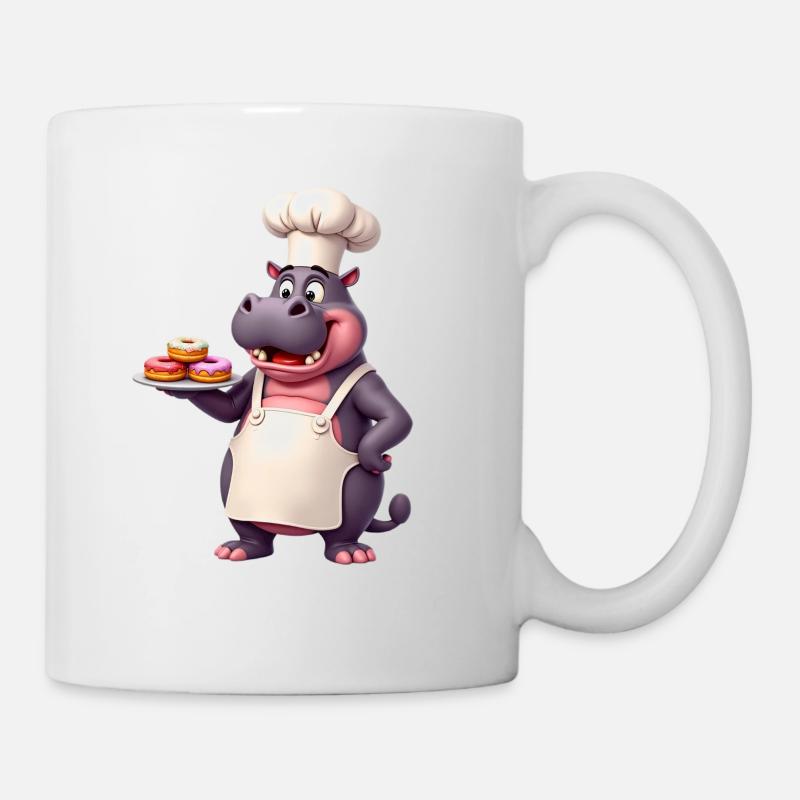 Kochender Hippo Kochbuch Chef - Tasse - Weiß