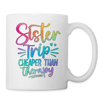 Sister Trip Schriftzug mit Regenbogenfarben - Tasse - Weiß - Rechts