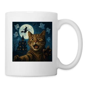 Halloween Cat Selfie with Scary House - Mug - white - Right