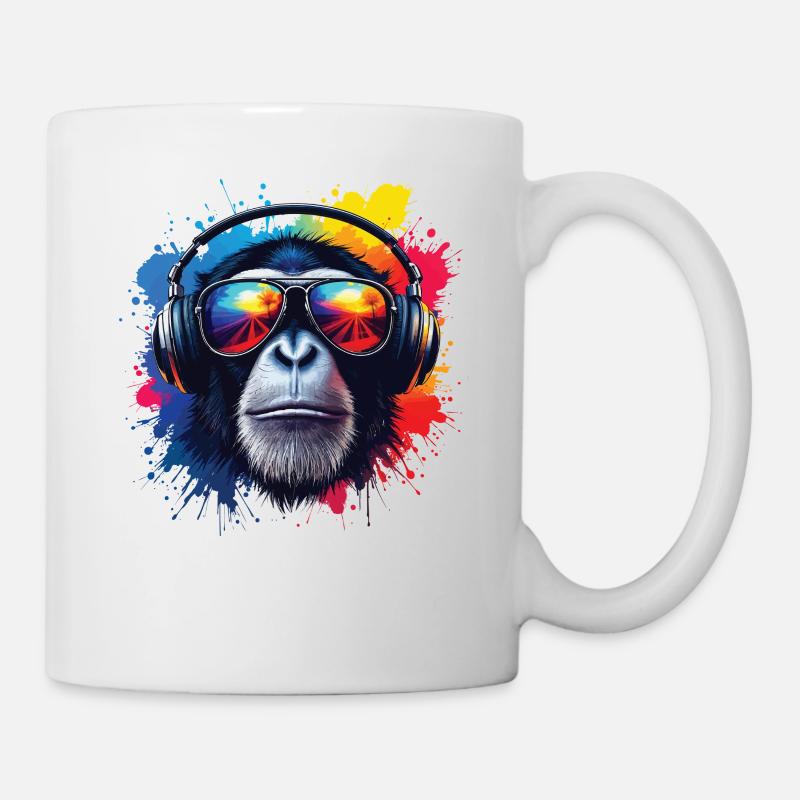 Buntes Affenkopf mit Kopfhörern - Tasse - Weiß