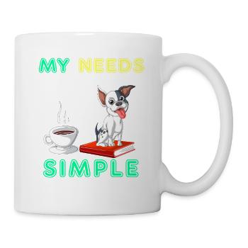 Meine Bedürfnisse sind einfach: Französische Bulldogge, Bücher & Kaffee - Tasse - Weiß - Rechts
