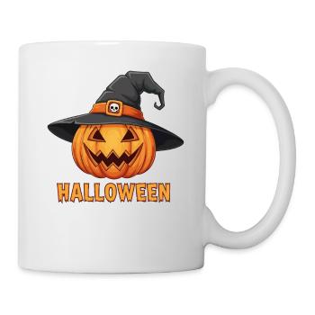Citrouille-lanterne d’Halloween effrayante avec chapeau de sorcière - Mug blanc - blanc - Droite