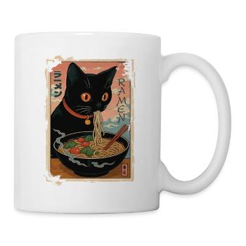 Schwarze Katze, die japanische Ramen genießt - Tasse - Weiß - Rechts