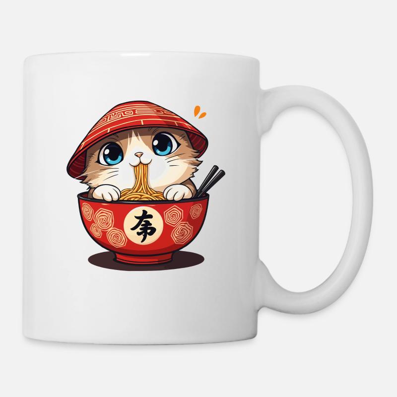 Chaton Japonais Mangeur de Ramen - Mug blanc - blanc