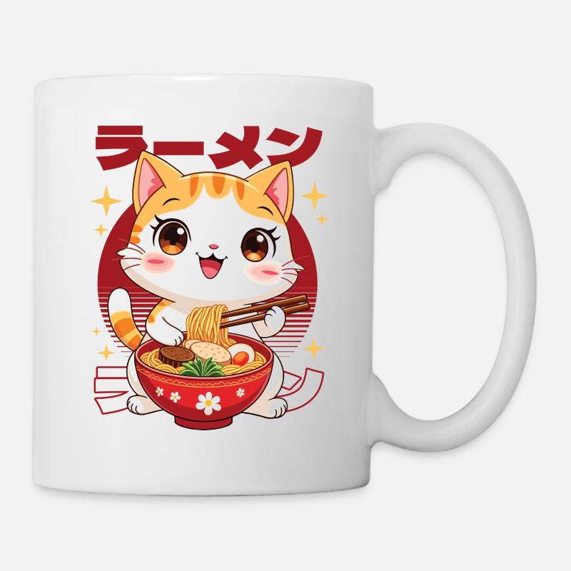 Kitten with ramen in kawaii style - Mug - white