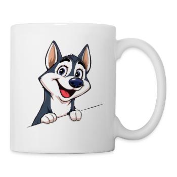 Cute Husky Looking Out Cartoon Animal Illustration - Mug - white - Right