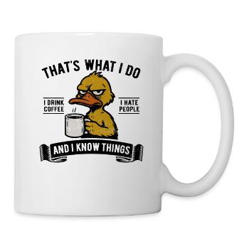 Je bois du café, je déteste les gens et je sais des choses - Mug blanc - blanc - Droite
