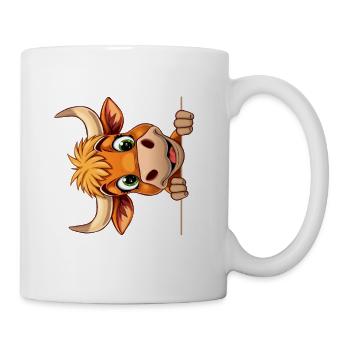 Süße Kuh schaut hervor Cartoon Tierillustration - Tasse - Weiß - Rechts