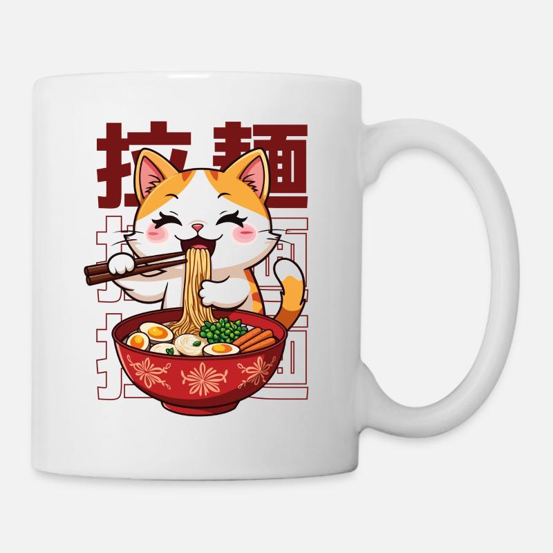 Japanese Ramen Eating Kitten - Mug - white