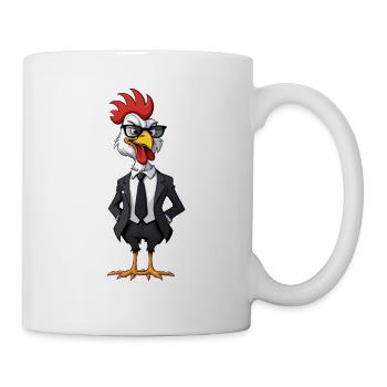 Coq en costume noir - dessin animalier amusant - Mug blanc - blanc - Droite